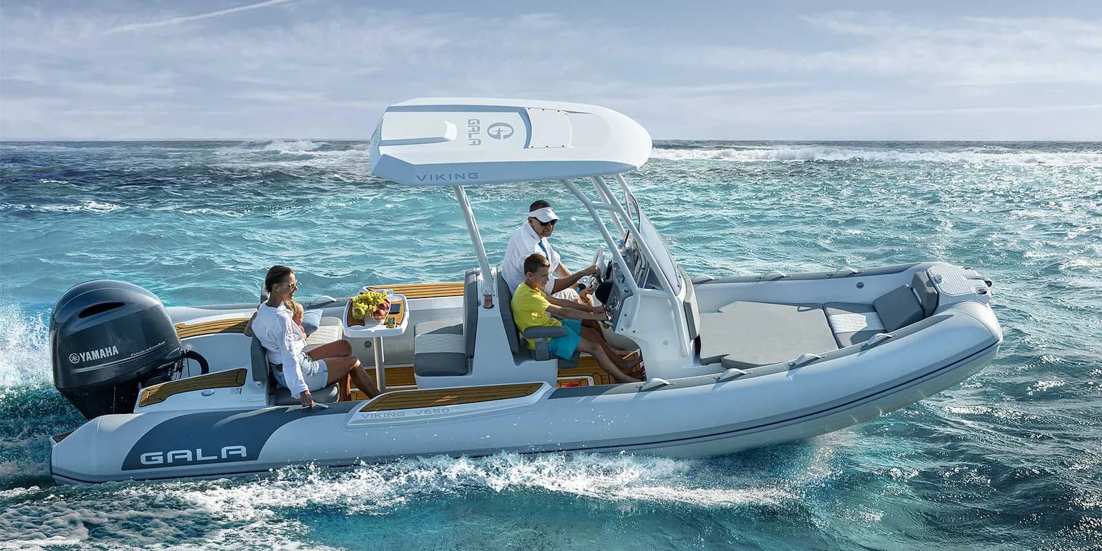 Passengers aboard a Gala Viking V650 on open water
